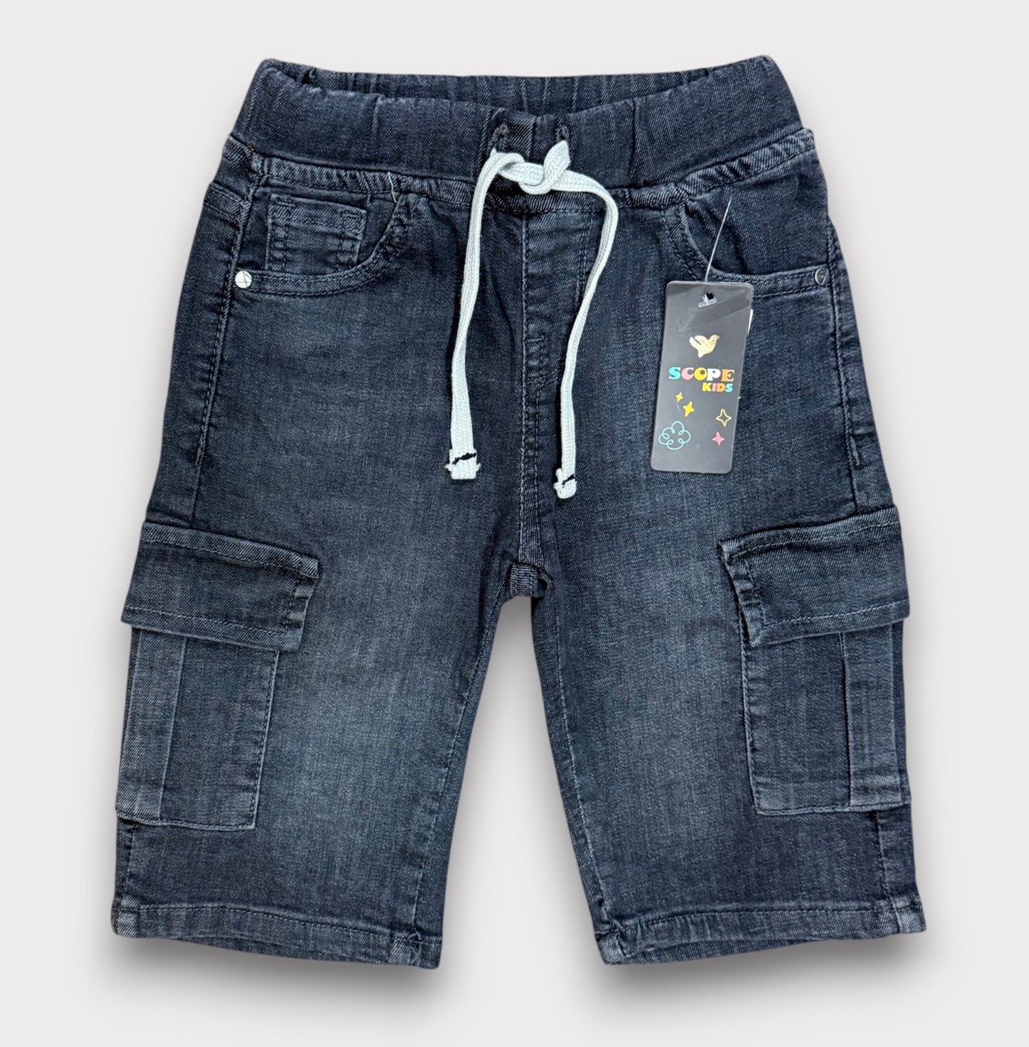 Charcoal 6 Pocket Denim 3/Q Shorts