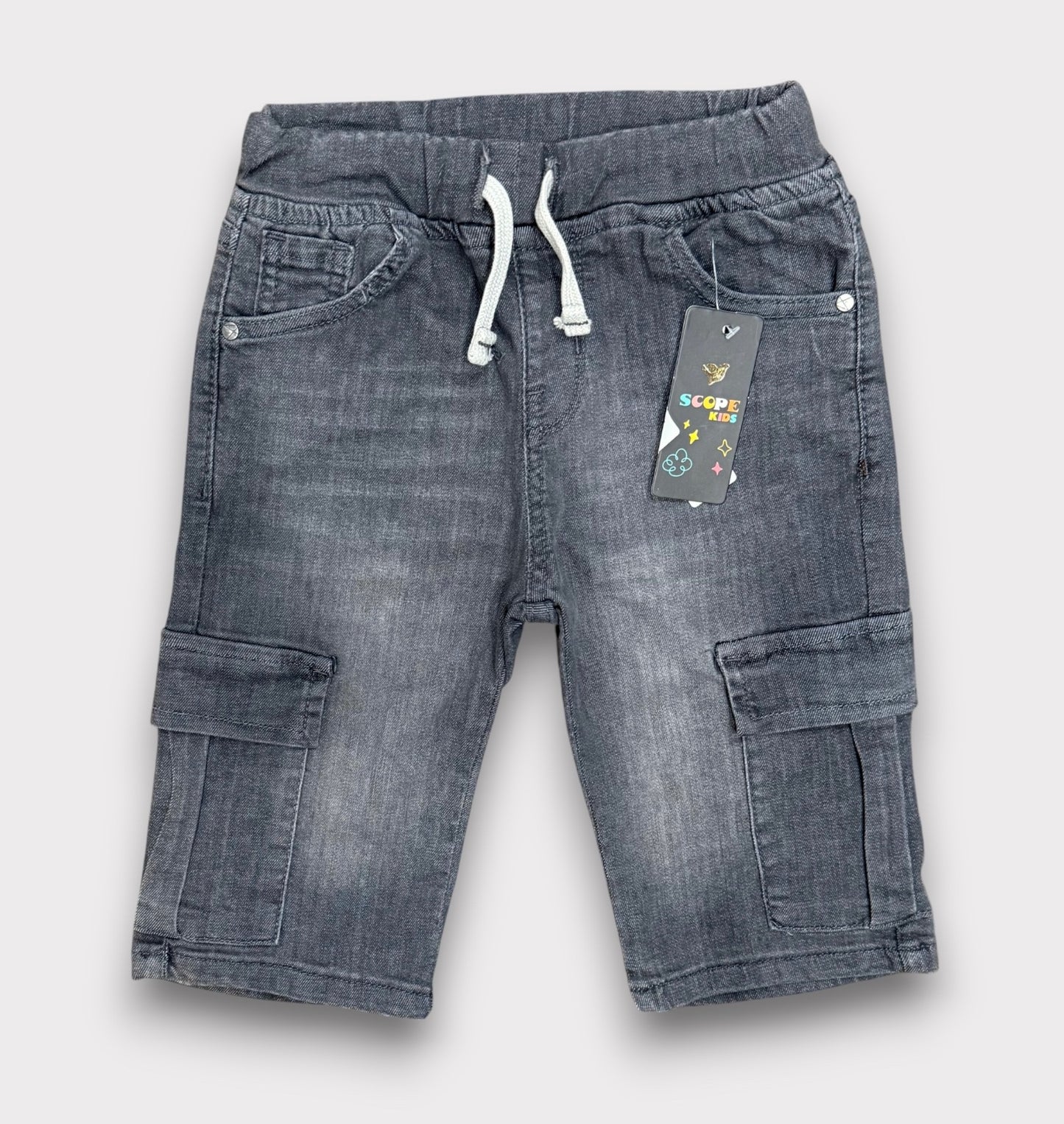 Light Grey 6 Pocket Denim 3/Q Shorts