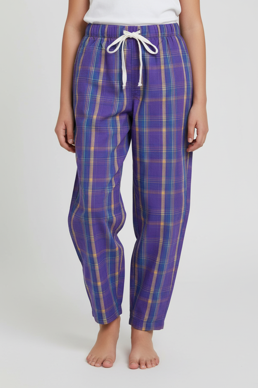 Dark Purple Check Summer Trousers