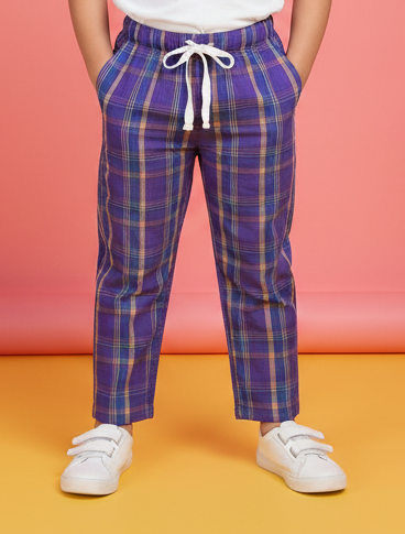 Dark Purple Check Summer Trousers