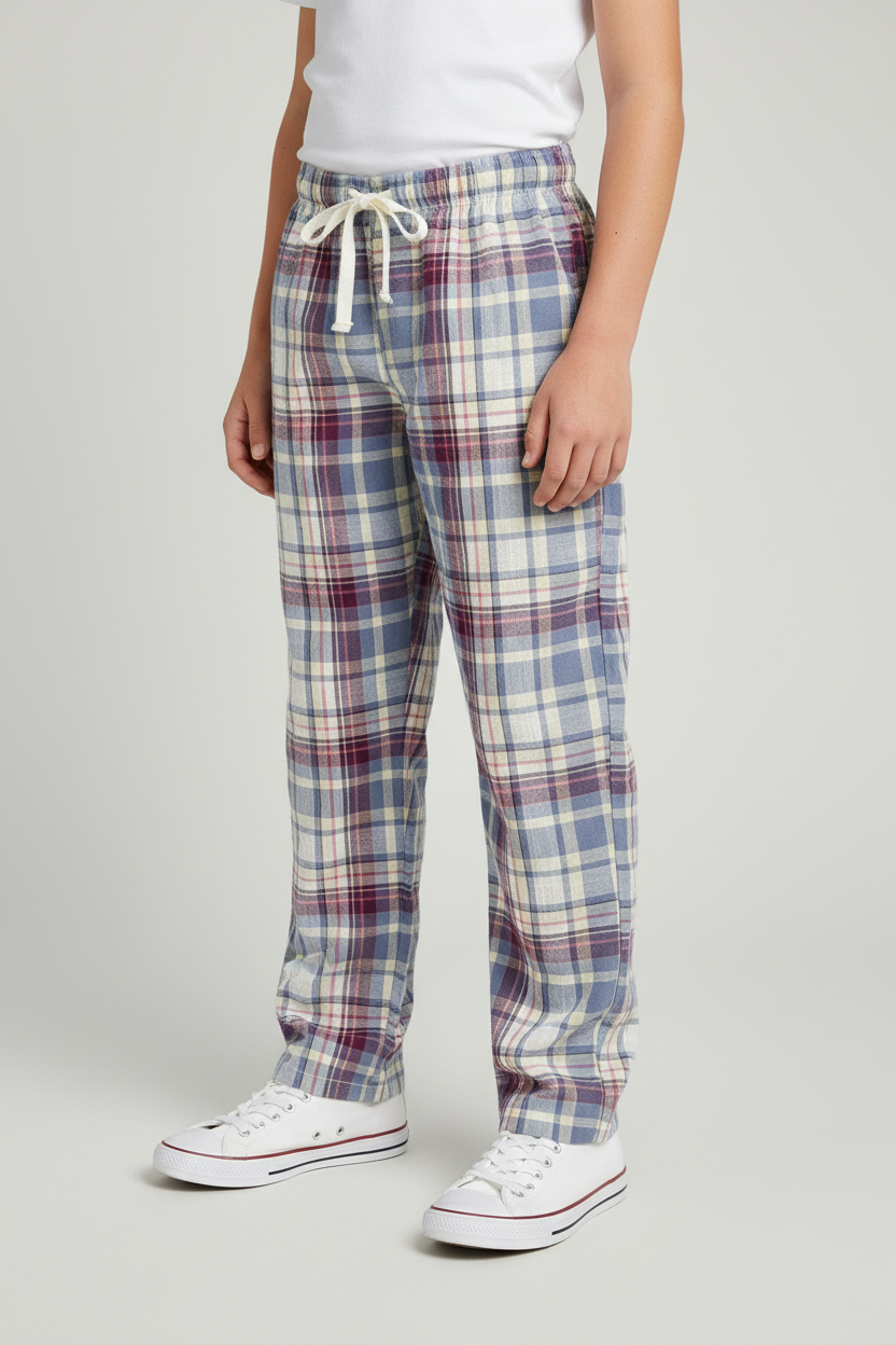 Ivory Plum Check Summer Trousers