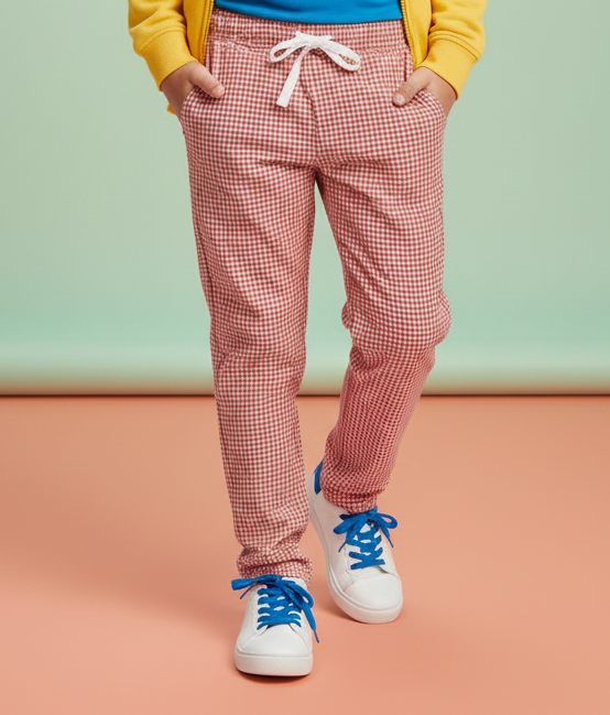Red Narrow Check Summer Trousers