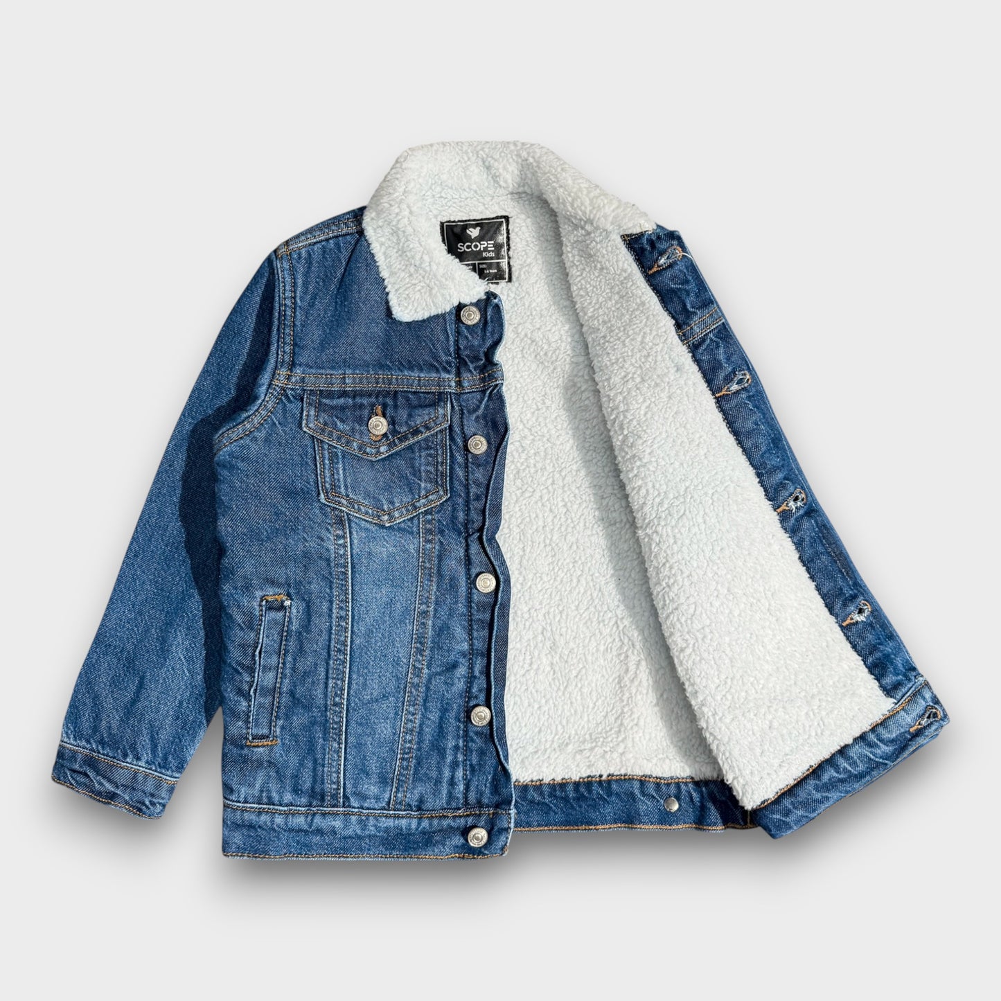 Mid Blue Denim Jacket With Fur