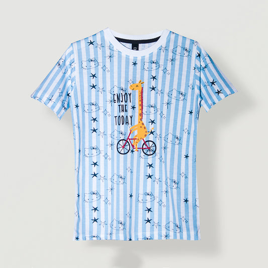 Riding Giraffe Sky-Blue T-Shirt