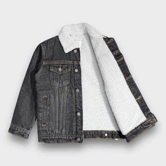 Charcoal Denim Jacket With Fur