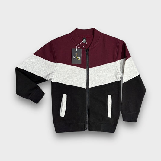 Tricolour Zipper Jacket(Mrn-Gry-Blk)