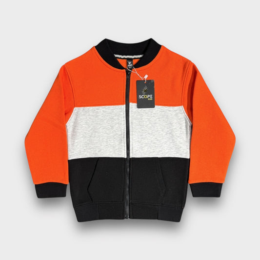 Tricolour Zipper Jacket(Org-Gry-Blk)