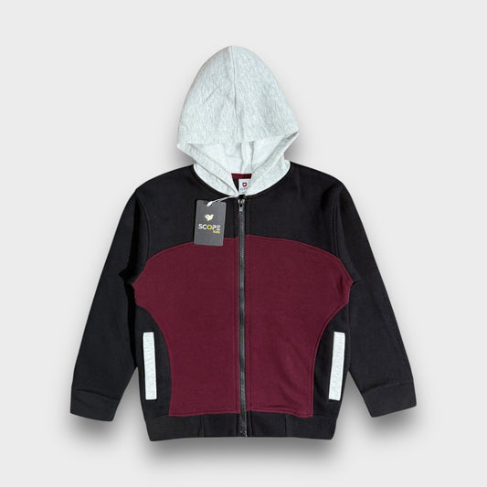 Tricolour Zipper Jacket(Gry-Blk-Maroon)