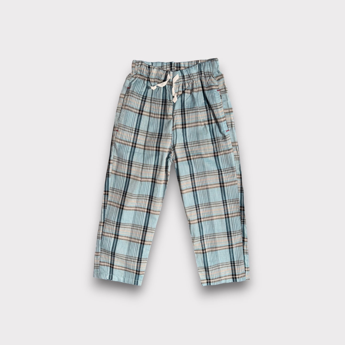 Stone Blue Check Summer Trousers