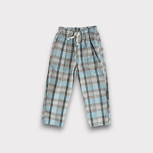Stone Blue Check Summer Trousers