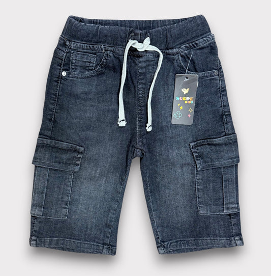 Charcoal 6 Pocket Denim 3/Q Shorts