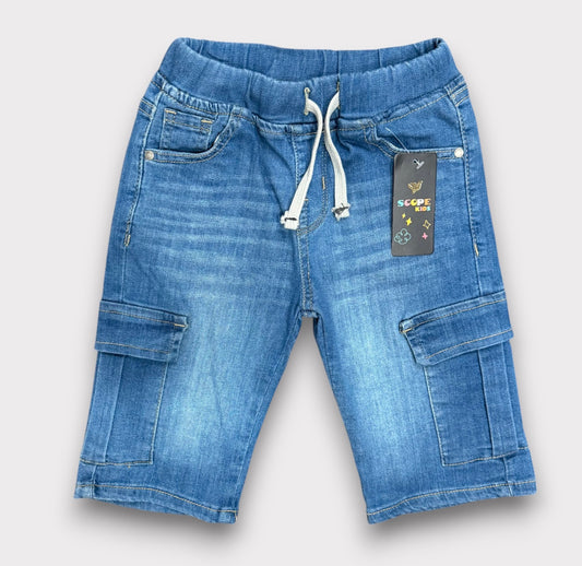 Mid Blue 6 Pocket Denim 3/Q Shorts