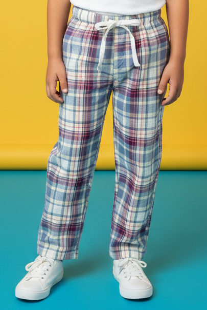 Ivory Plum Check Summer Trousers