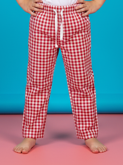 Red Broad Check Summer Trousers