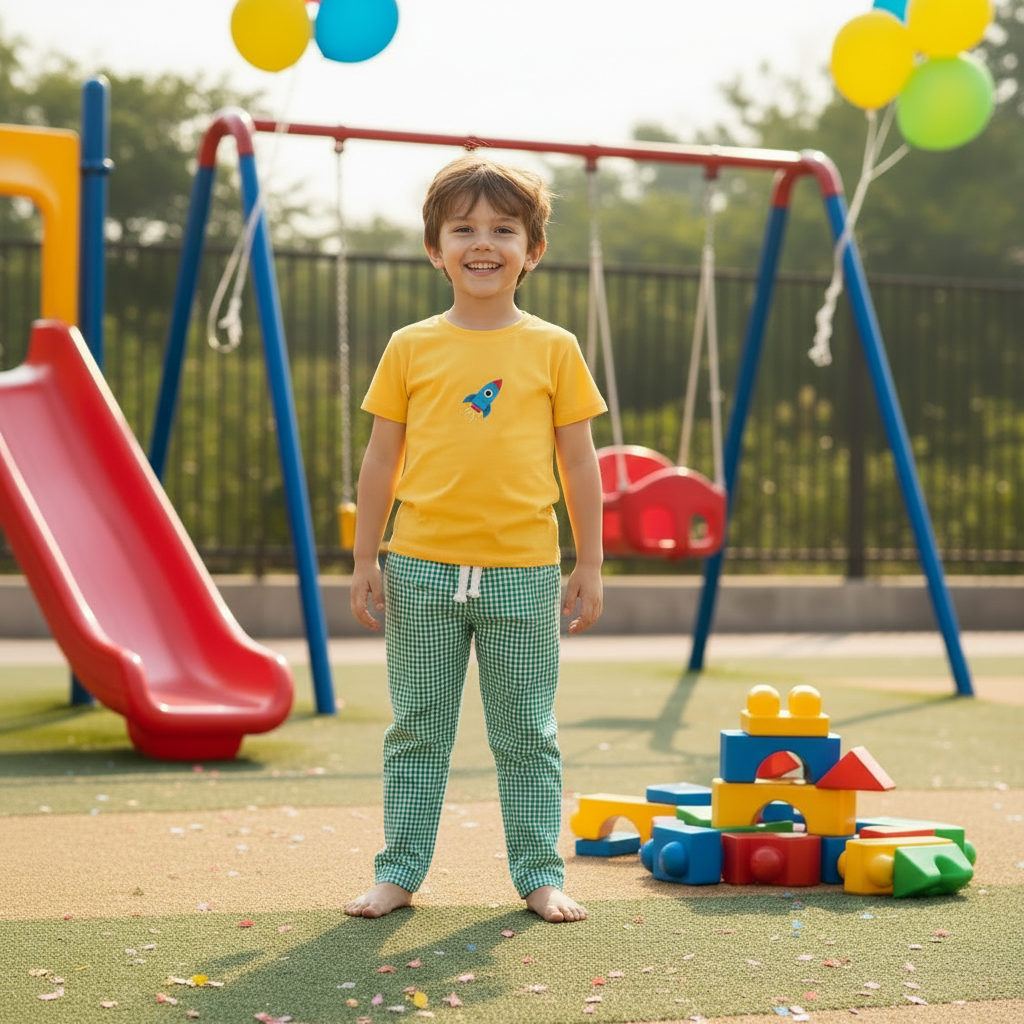 Green Narrow Check Summer Trousers