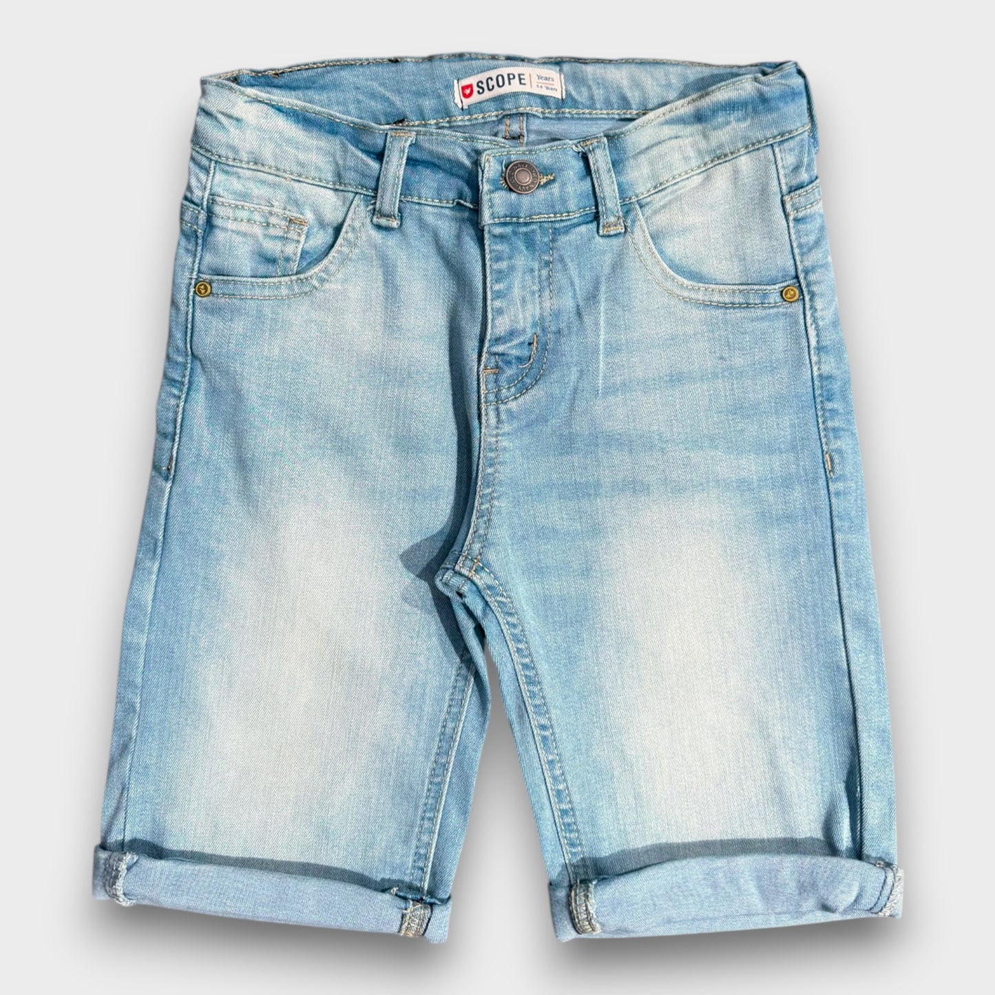 Light Blue 3 Qtr Denim Shorts