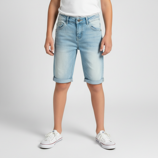 Light Blue 3 Qtr Denim Shorts
