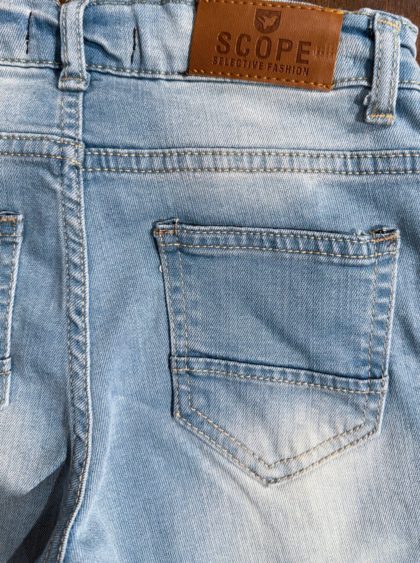 Light Blue 3 Qtr Denim Shorts