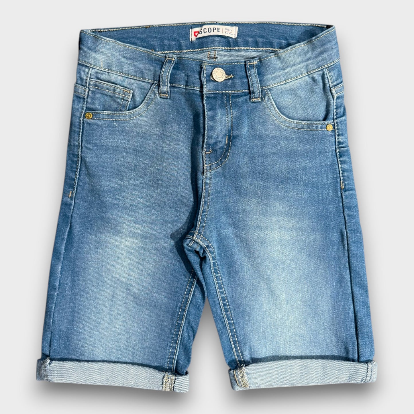 Mid Blue 3 Qtr Denim Shorts