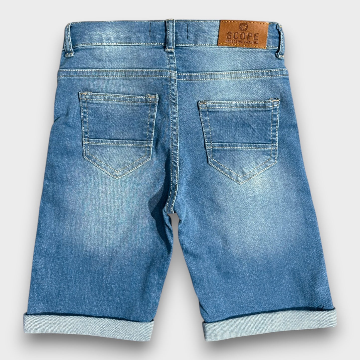 Mid Blue 3 Qtr Denim Shorts
