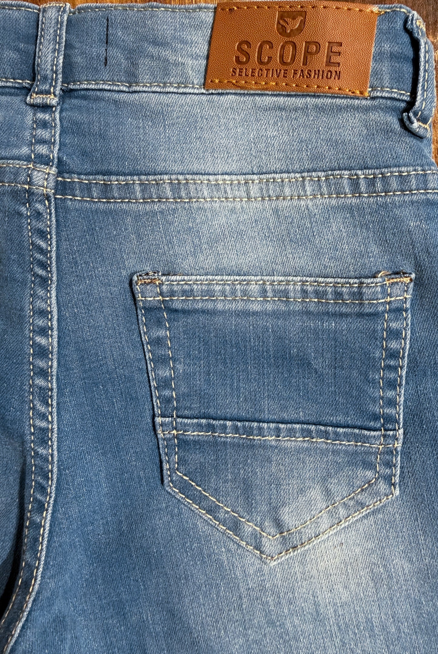 Mid Blue 3 Qtr Denim Shorts