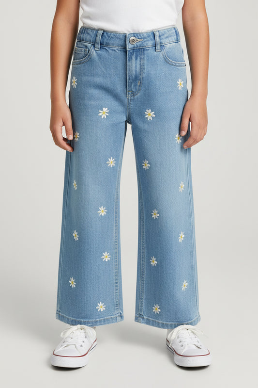 Flower Embroidered Baggy Pants
