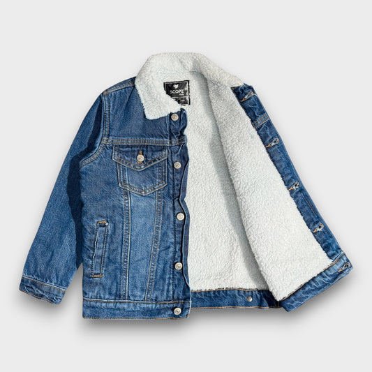 Mid Blue Denim Jacket With Fur