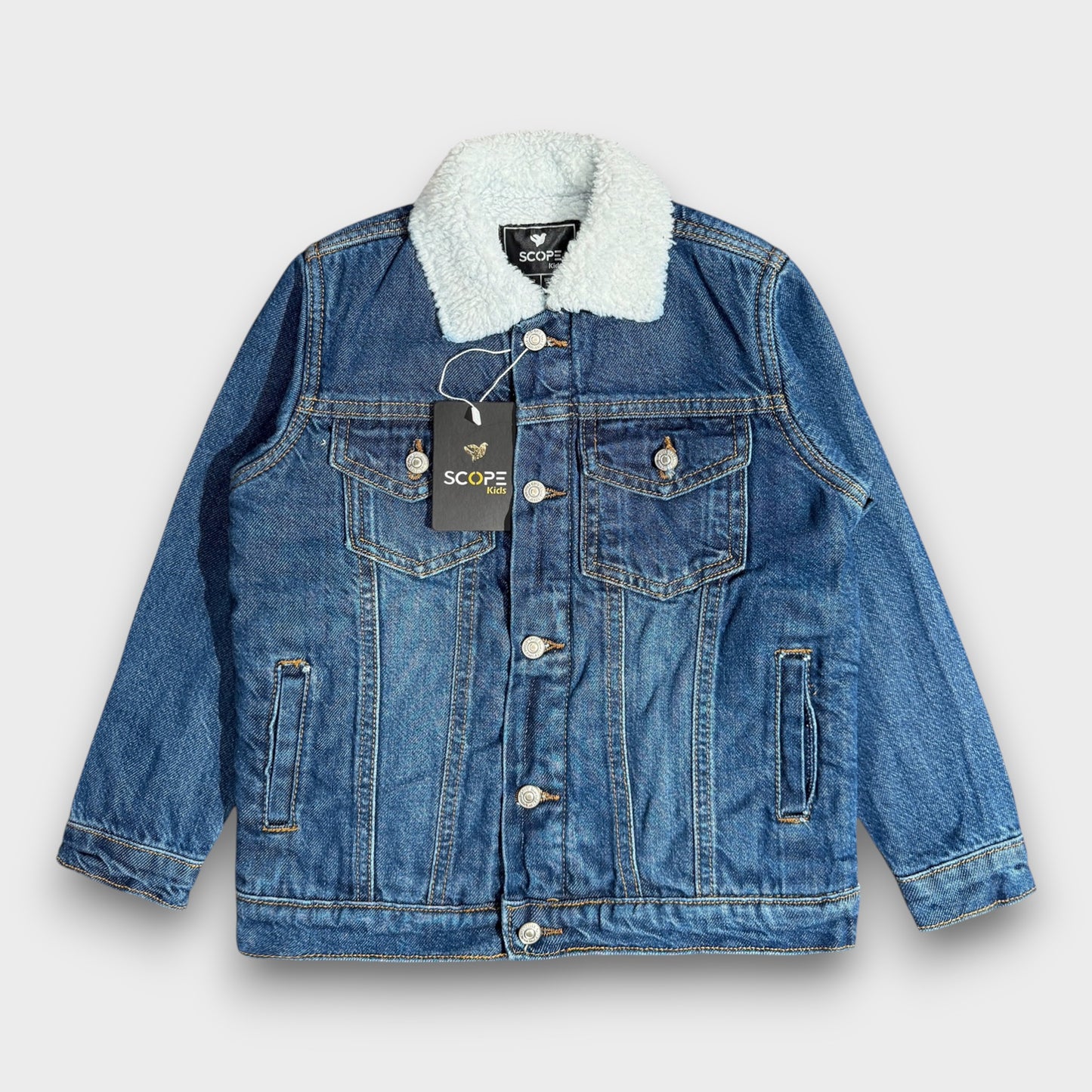 Mid Blue Denim Jacket With Fur