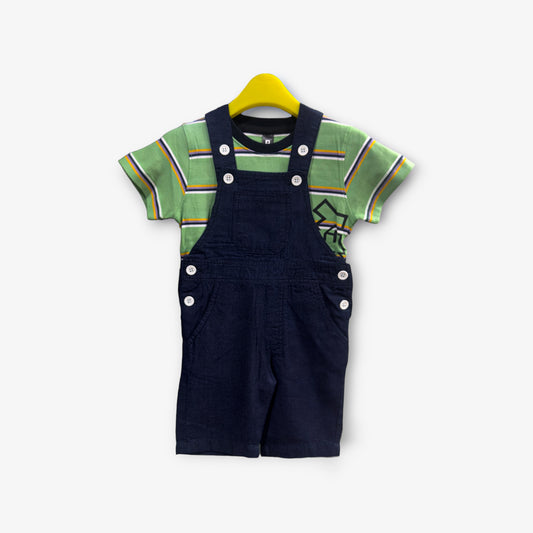 Blue Twill Dungarees Shorts