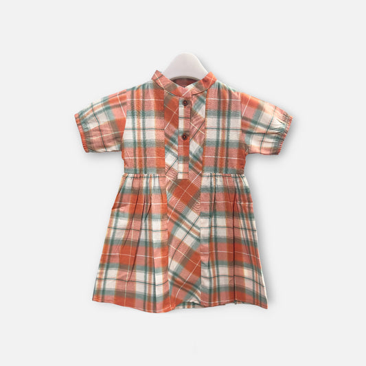 Half-Sleeve Check Orange Top